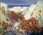 A painting of red poppies growing in the trenches on the Somme