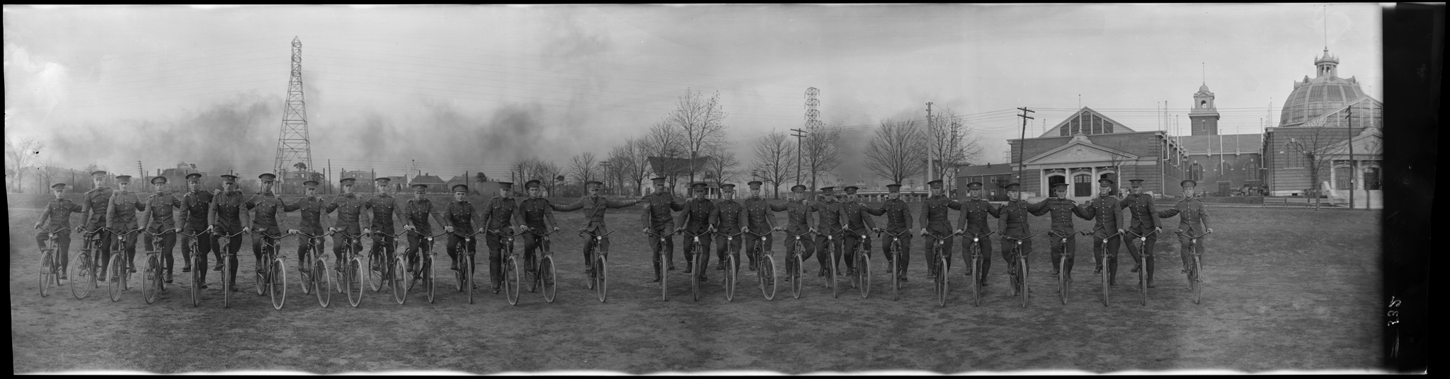 A panoramic photograph of an army cyclist corps.