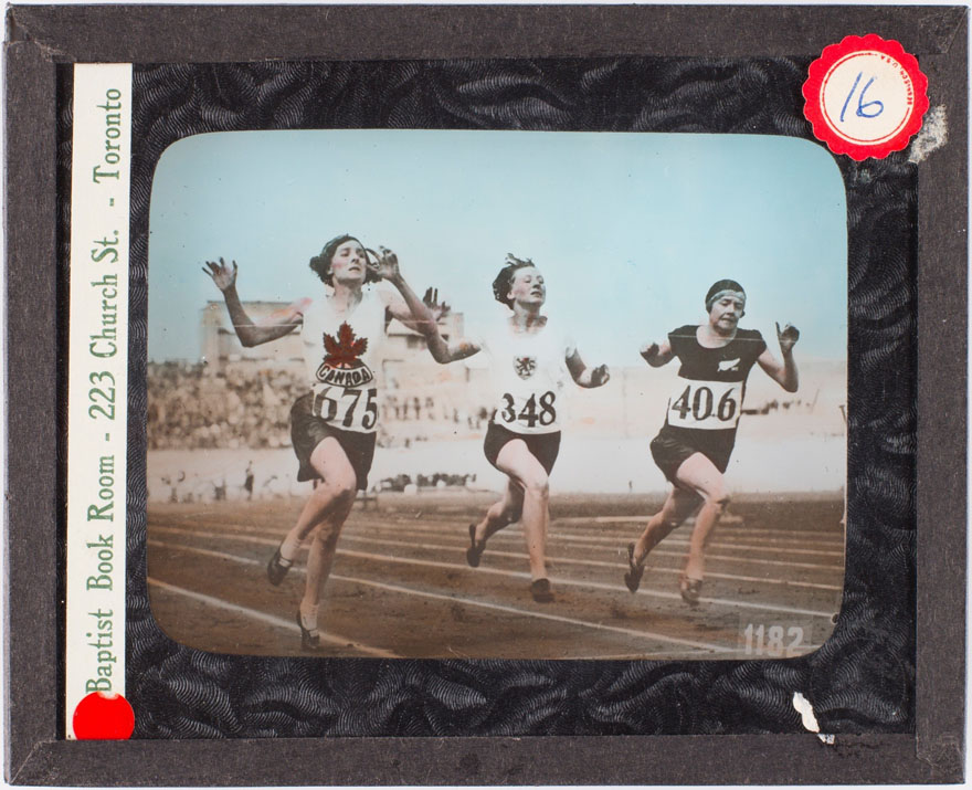 Three racing women at the finish line.