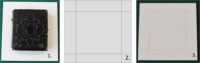 2-ply mat board and cased object representing steps 1 to 3