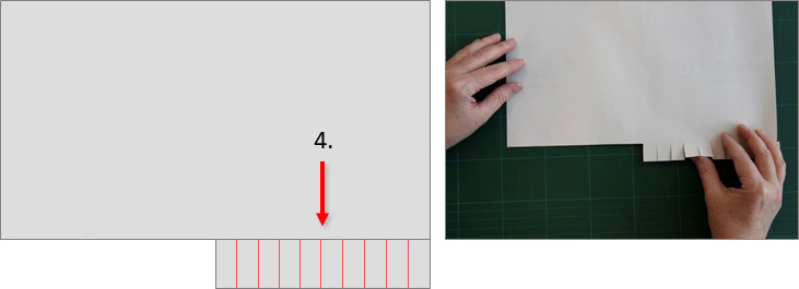 diagram representing step 4, and paper showing the cutted-out tabs