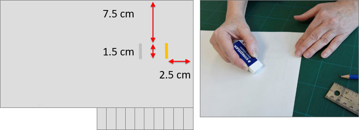 diagram representing step 6, and paper showing the additional cutted-out slot along with eraser on pencil lines