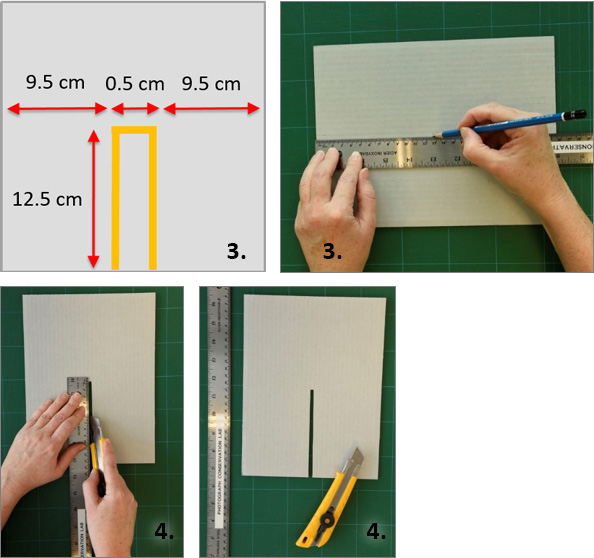 diagram showing measurements, and notch beign cut in the smaller board as decribed in steps 3 and 4