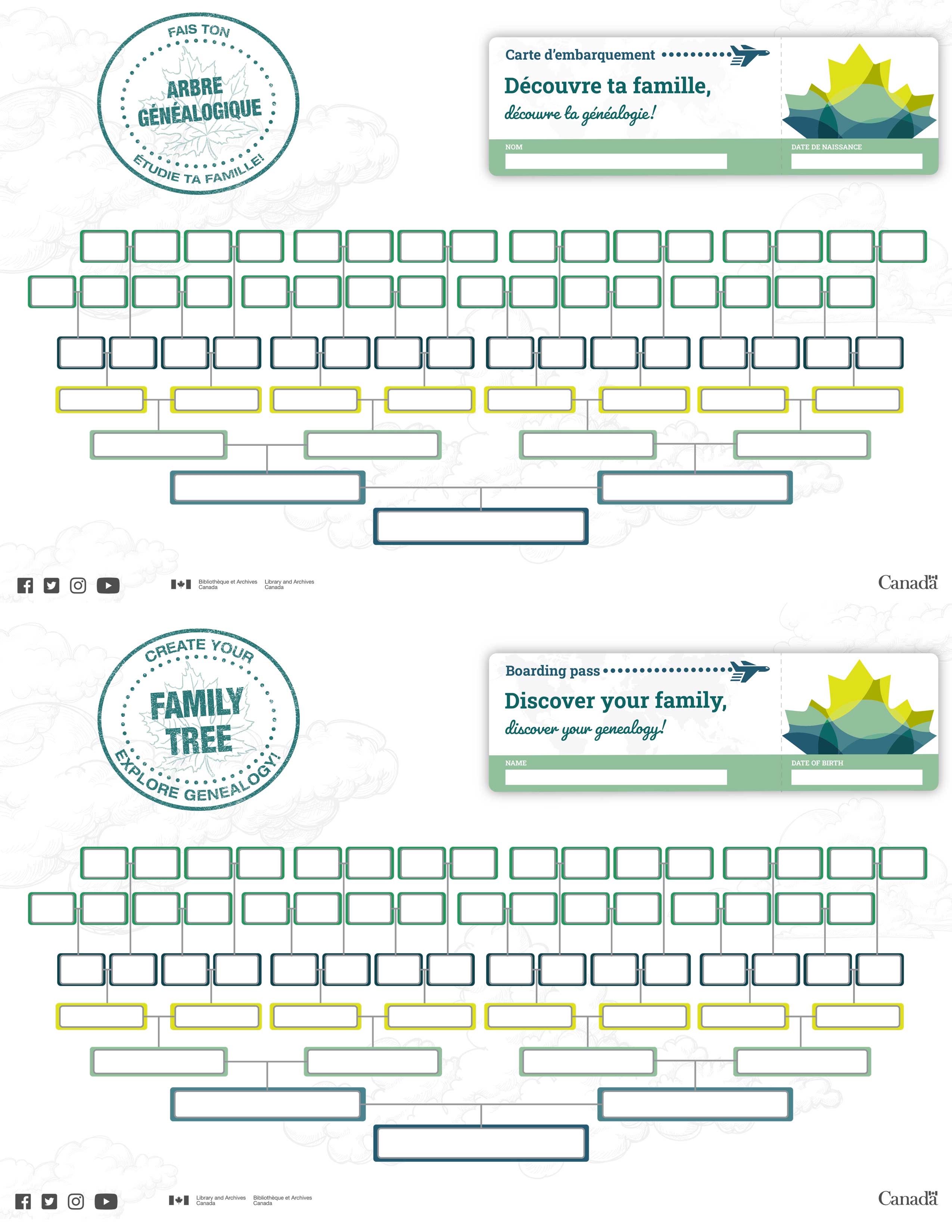 Family tree for six generations bilingual print out