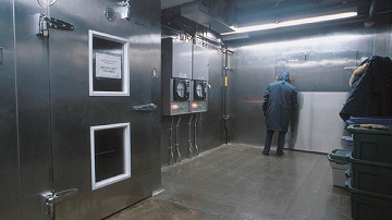 Photograph of the antechamber of the cold storage vault where colour, and black and white film records are kept